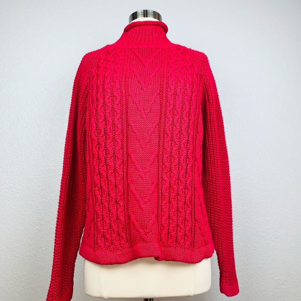 Vintage Forenza Sweater Women's M Hot Pink Cable Chunky Open Knit Pullover Top